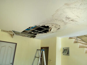 Water damage to a ceiling